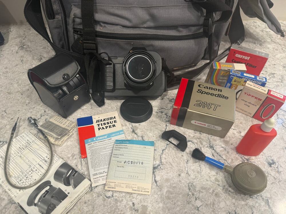 Canon T80 Kit w Lenses Cleaner Filters Bag and Manual